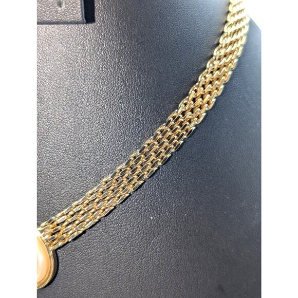 Vintage Gold Tone Panther Chain Link Teardrop Faux Pearl 15.5"-18" Necklace - Picture 5 of 7